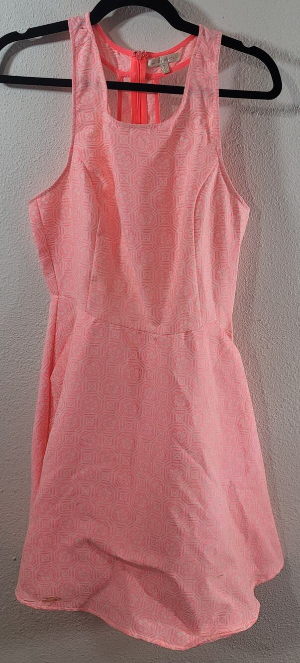 Under Skies Bright Orange White Floral Fit & Flare Midi Dress Medium Lightweight